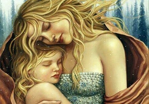 أم وطفلها يقومون بالعناق